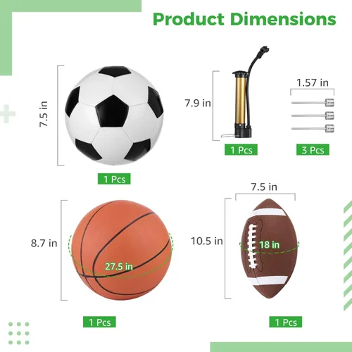 Miniatura 4 de Juego de pelotas deportivas de 3 piezas, incluye fútbol tamaño 6, baloncesto tamaño 5 y pelota de fútbol tamaño 4, equipo deportivo de entrenamiento