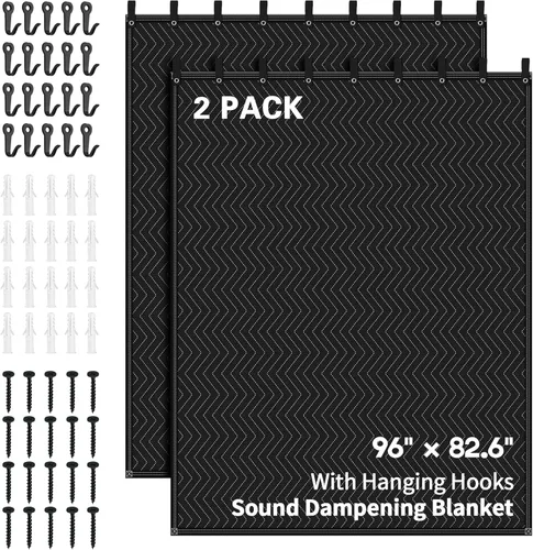 2 piezas de manta grande de amortiguación de sonido, 96" x 80" de absorción de sonido para estudio, manta acústica de estudio con cancelación de