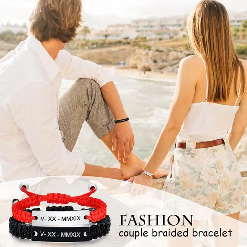 Miniatura 3 de XUANPAI - Pulseras personalizadas hechas a mano con cuerda trenzada y placa de identificación para parejas, para mujeres, hombres, amistad, etc