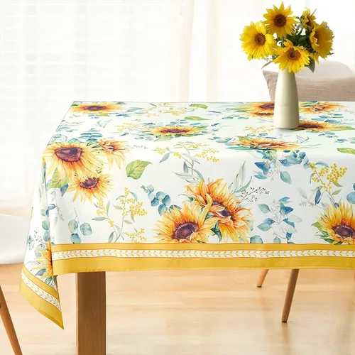 Miniatura 8 de Mantel floral impermeable, mantel de campo francés ovalado azul y amarillo, 54 x 72 pulgadas, resistente a las arrugas y lavable, perfecto