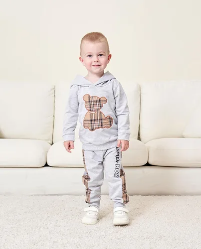 Miniatura 8 de Ropa de bebé niño a cuadros con capucha de manga larga con capucha y pantalones de retazos, ropa de invierno para niño