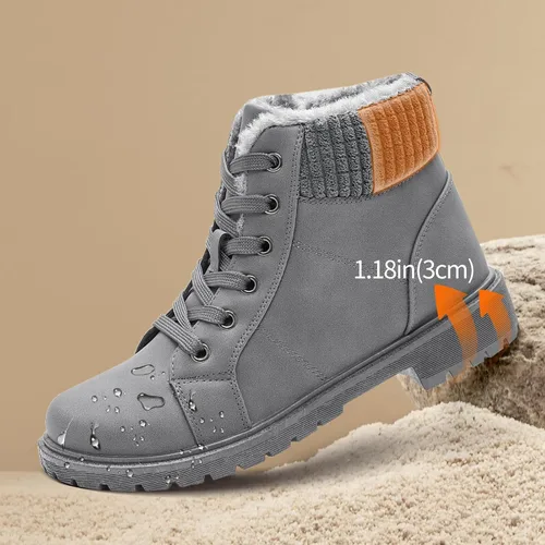 Miniatura 3 de Uoidru Botas de combate para mujer, botines de tobillo negro, botas de nieve de invierno, botas blancas con cordones, cómodas botas peludas