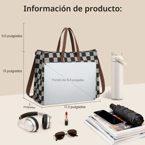 Miniatura 4 de Bolsa de mano para computadora portátil para mujer, bolsa de lona de 15.6 pulgadas, bolso de hombro para computadora, bolso de mensajero, bolso