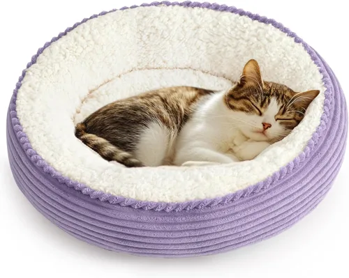Love's cabin Cama redonda acolchada para gatos y perros, cama para mascotas de 20 pulgadas para gatos o perros pequeños, parte inferior Violeta