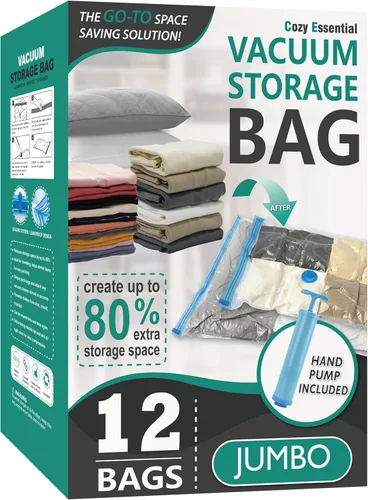 Miniatura 19 de Cozy Essential Vacuum Storage Bags, 80% Compression Vacuum Seal Space Saver Plastic Packaging Bags for Clothes, Blankets, Pillow, Bedding