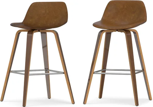Miniatura 28 de SIMPLIHOME Randolph Taburetes de mostrador (juego de 2) taburetes de bar tapizados de madera curvada de 28 pulgadas de altura del asiento en tela