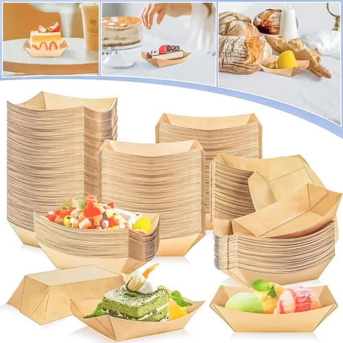 Miniatura 7 de Paquete de 180 bandejas desechables de papel kraft de 1/2 libra, pequeñas bandejas de papel ecológico para llevar, botes de servir alimentos, mini