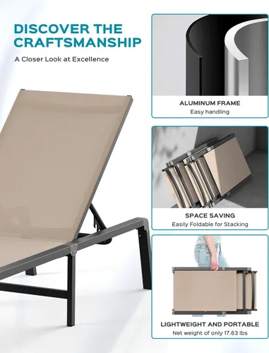 Miniatura 5 de Tumbona de Aluminio para Exteriores - Silla de Descanso Plegable y de Montaje Libre para Exteriores con 5 Respaldos Ajustables, Silla de Patio