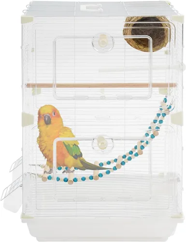 Miniatura 15 de Jaula grande para pájaros con tragaluz abierto, soporte rodante y 5 puertas, jaulas móviles para loros, jaula de vuelo para pájaros de mascotas