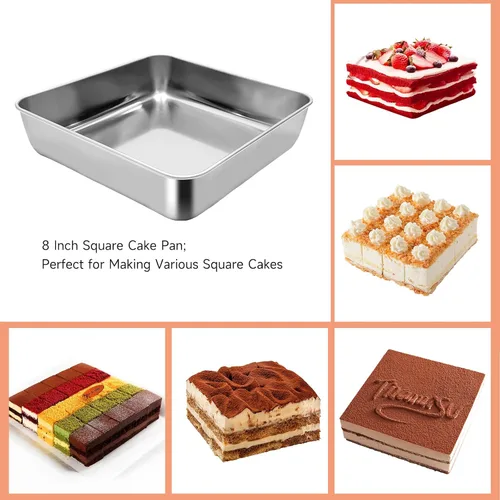 Miniatura 6 de Juego de moldes cuadrados de acero inoxidable de 6 x 6 pulgadas con tapa para hornear lasaña, con tapa para pasteles, brownies, galletas, horno apto
