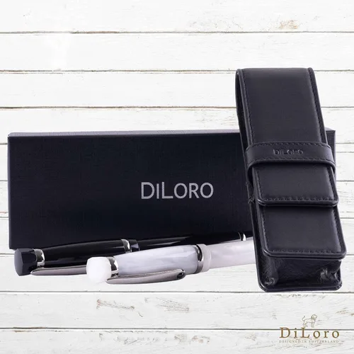 Miniatura 5 de DiLoro Estuche doble de cuero para lápices para dos bolígrafos y lápices (negro)