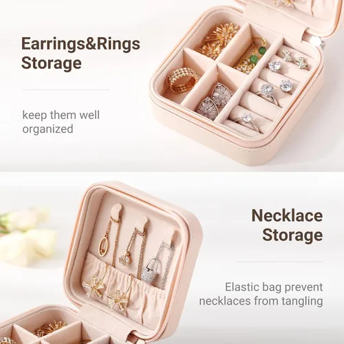 Miniatura 5 de Casegrace - Mini joyero portátil de viaje de cuero para joyas, organizador de anillos, caja de regalo para niñas y mujeres