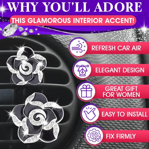 Miniatura 4 de Juego de 2 clips de ventilación para ambientador de automóvil, clips de ventilación de automóvil de camelia, lindos accesorios