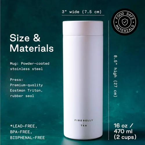 Miniatura 2 de Firebelly Tea, Taza infusor de té de viaje con colador, vaso aislado para té o café de hojas sueltas, botella a prueba de fugas para bebidas Blanco