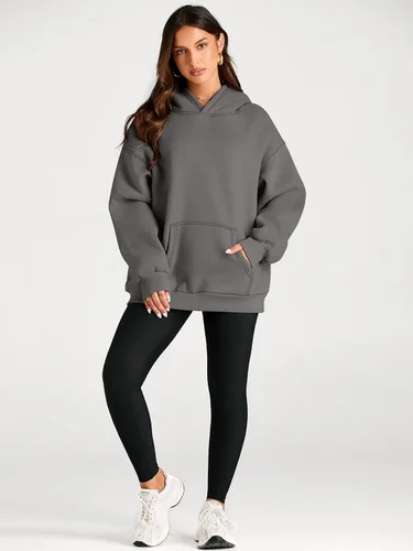 Miniatura 107 de Trendy Queen - Sudaderas extragrandes con capucha para mujer, suéteres de manga larga, sin botones, de vellón, de otoño, ropa de invierno