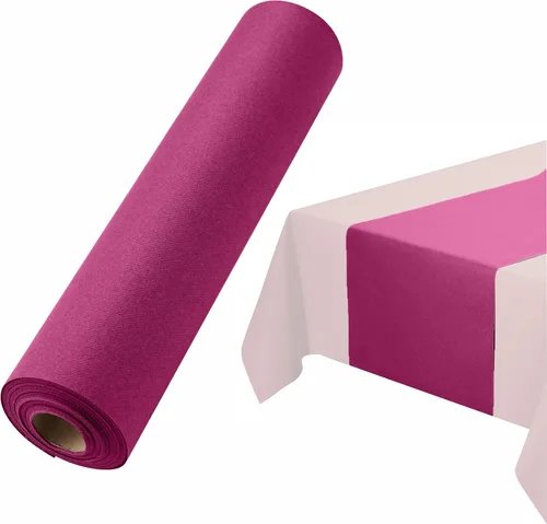 Miniatura 10 de Camino de mesa desechable para mesa de comedor, 16 pulgadas, paquete de 20 caminos de mesa de papel rosa similar al lino para fiestas, bodas