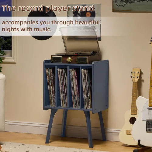 Miniatura 8 de LELELINKY Soporte para tocadiscos, mesa de almacenamiento de discos de vinilo con 4 gabinetes de hasta 100 álbumes, soporte para tocadiscos moderno
