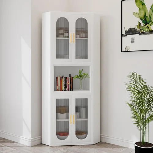 Miniatura 10 de GAIOUS Vitrina de metal negro con puertas acrílicas, armarios de despensa de cocina con 4 estantes ajustables y pies, almacenamiento alto y versátil