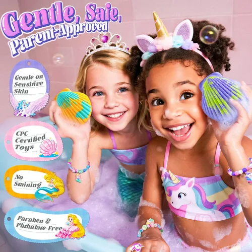 Miniatura 3 de Bombas de baño Shell para niñas, paquete de 12 bombas de baño de aromaterapia seguras para niños con 20 juguetes sorpresa en el interior, 6 aromas