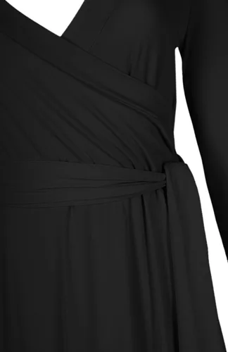 Miniatura 5 de Bon Rosy maxi vestido ceñido de mangas 34 y escote en V, liso, para mujer.