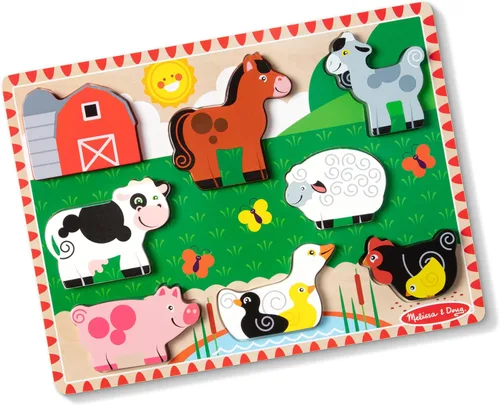 Rompecabezas de madera de piezas grandes Melissa & Doug, granja (8 unidades) - Certificado FSC