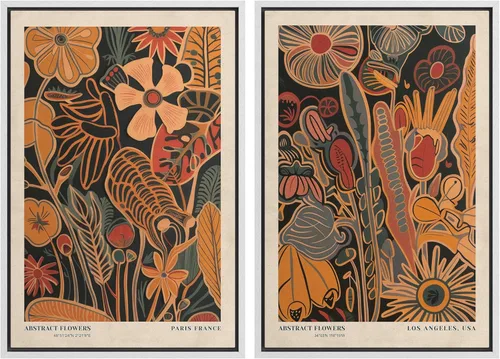 Miniatura 138 de SIGNFORD Lienzo enmarcado para pared, juego de arte con hojas de palmera de selva, polígonos geométricos, formas abstractas, ilustración, arte