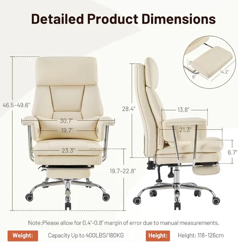 Miniatura 2 de Furniliving Silla de oficina grande y alta con reposapiés, silla de oficina ejecutiva de piel sintética con respaldo alto y soporte lumbar