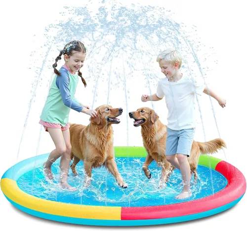 Miniatura 17 de SLOOSH Tapete antideslizante de 60 pulgadas para salpicaduras, juguetes de agua para exteriores, tapete de juego para niños y perros, regadera Azul