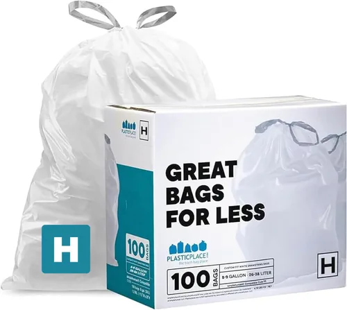 Plasticplace - Bolsas de basura, compatibles con Simplehuman código H, revestimientos para botes de basura de 8-9 galones, bolsas de basura blancas