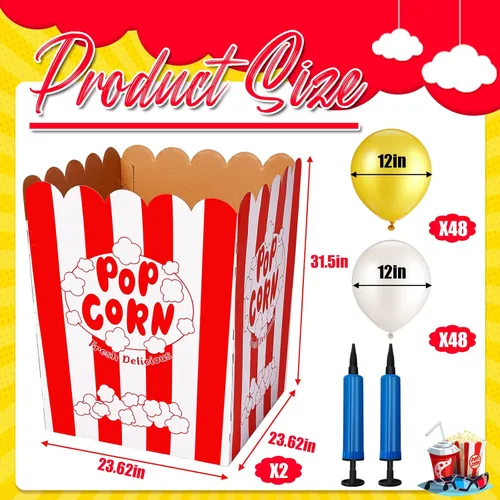Miniatura 2 de Caja gigante de palomitas de maíz con bomba de globos y globos, soporte de exhibición de palomitas de maíz, decoración para noche de cine