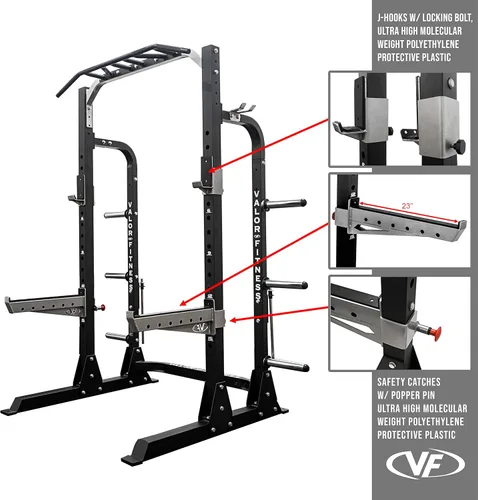 Miniatura 5 de Valor Fitness Máquina de sentadillas de media rejilla - Estación de dominadas de agarre múltiple de 5 posiciones - Altura ajustable, almacenamiento