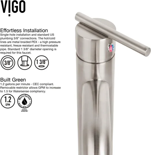Miniatura 7 de VIGO Seville VG03009BN - Grifo de baño de un solo orificio de 13 pulgadas de alto, níquel cepillado Mate negro