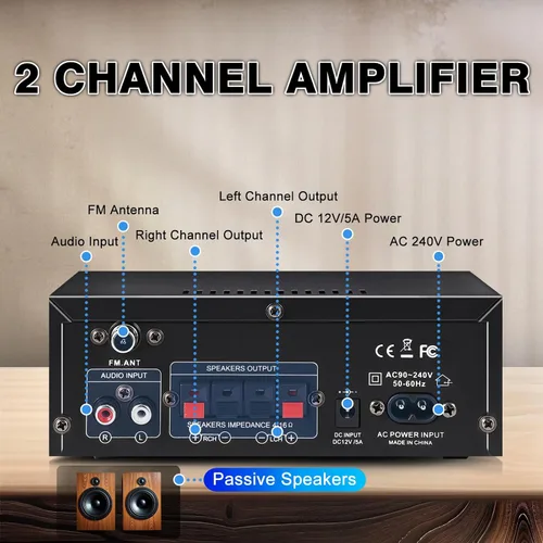Miniatura 5 de AK45 - Amplificador de audio estéreo para el hogar con Bluetooth, 300 W, amplificador de potencia de 2.0 canales para sistema estéreo doméstico