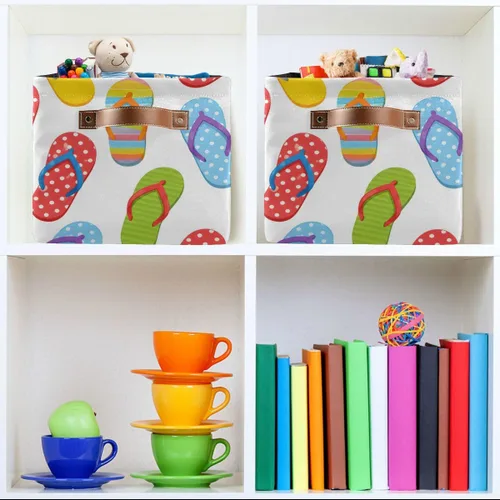 Miniatura 6 de susiyo Cestas de almacenamiento plegables grandes de verano, cestas de almacenamiento de tela, canastas decorativas plegables con asas de 1 chanclas