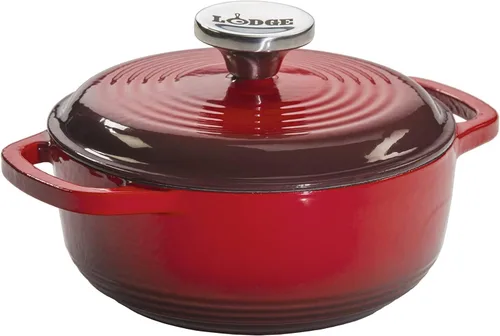 Lodge - Horno holandés de hierro fundido esmaltado de 1.5 cuartos con tapa – Asas duales – Apto para horno hasta 500° F o en estufa - Úselo para Rojo