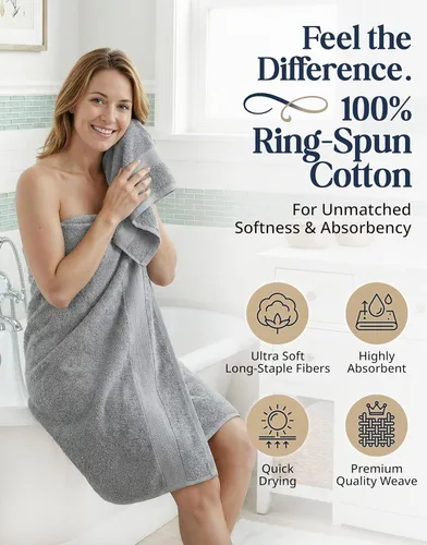Miniatura 2 de LANE LINEN - Juego de toallas de baño de 16 piezas, color gris espacial, 100% algodón, altamente absorbente, 4 para manos y 8 paños