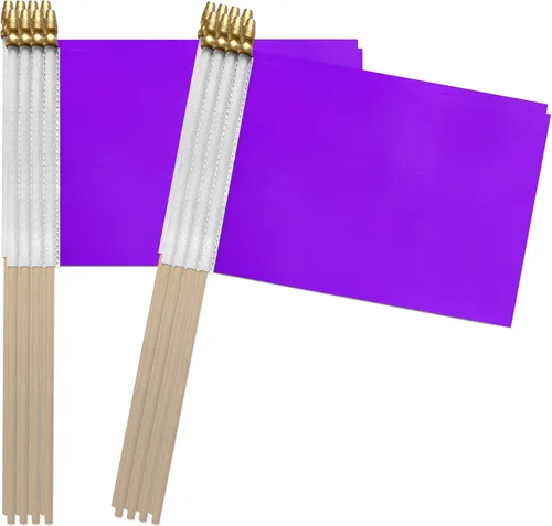 TSMD Paquete de 16 banderas en blanco de color morado sólido, pequeñas banderas moradas lisas para marcar decoraciones, 5 x 8 pulgadas