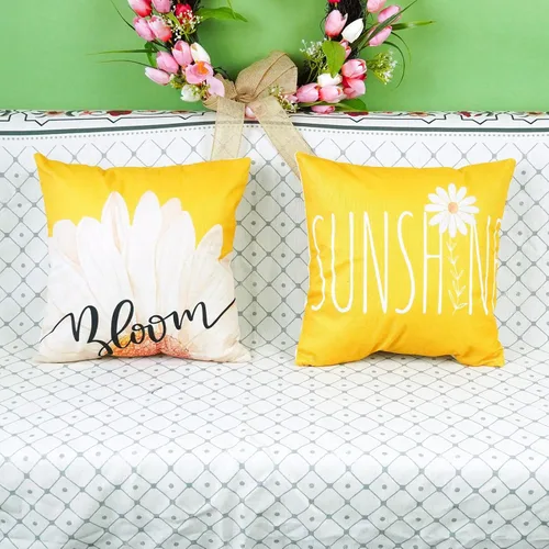 Miniatura 2 de ONWAY Juego de 2 fundas de almohada lumbar de primavera y verano de 16 x 16 pulgadas, fundas de almohada decorativas de margaritas de color amarillo