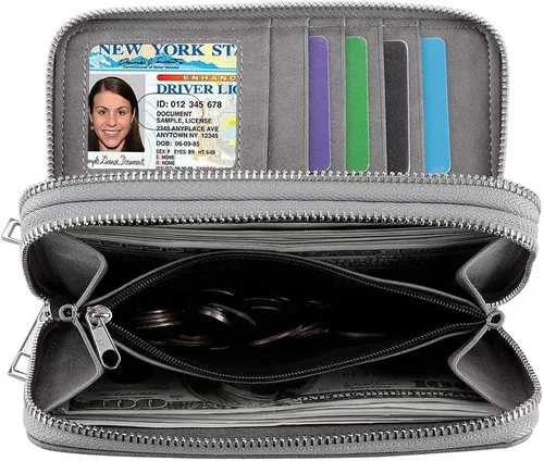 Miniatura 6 de Cartera de doble cierre para mujer, con correa de mano, para tarjetas, dinero en efectivo, monedas, celular