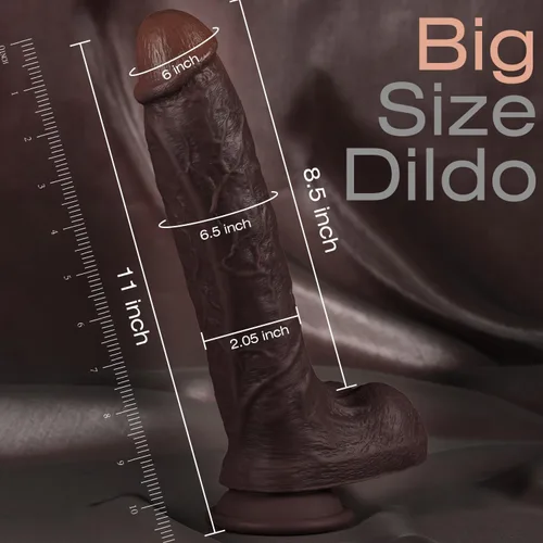Miniatura 6 de Consolador sexual negro grande realista de 11 pulgadas, consolador grueso similar a la piel con fuerte ventosa para manos libres, consolador