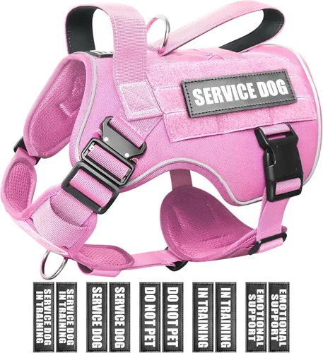 Miniatura 14 de WINSEE - Arnés táctico para perro grande, chaleco MOLLE de servicio para perro resistente con 10 parches para mascotas, chaleco militar de trabajo