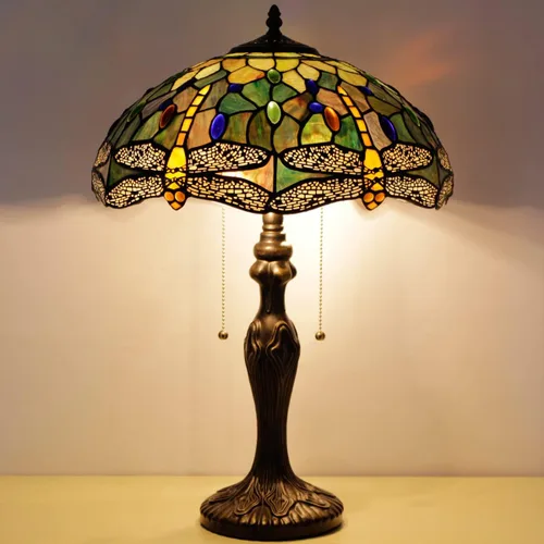 Miniatura 4 de Lámpara de mesa Tiffany de vidrio teñido 16X16X24 Pulgadas Luz de lectura antigua (Mariposa amarilla ámbar) Antique Reading Light