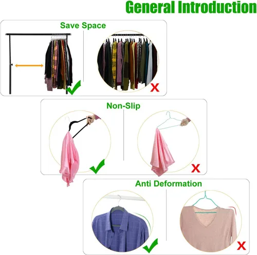 Miniatura 3 de Paquete de 50+10 perchas de terciopelo antideslizantes para ropa para trajes, perchas para ahorrar espacio, 15 ~ 20 libras, resistentes de 17.5