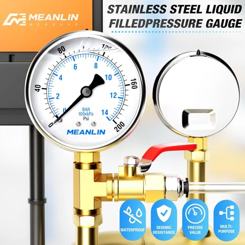 Miniatura 7 de MEANLIN MEASURE - Manómetro de acero inoxidable, relleno de líquido, esfera con cara de 2.5 pulgadas, NPT de 1/4 de pulgada, agua, aceite y gas