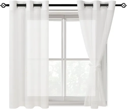 Miniatura 11 de DWCN Cortinas traslúcidas color verde frijol para sala de estar y dormitorio - Cortinas voile con aspecto de lino sintético con ojales en la parte