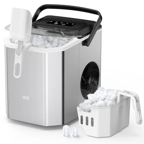 Miniatura 9 de WIE - Máquina de hacer hielo de sobremesa, 26 libras/24H portátil con asa, 9 cubos de hielo en 6 minutos, máquina de hielo compacta autolimpiante