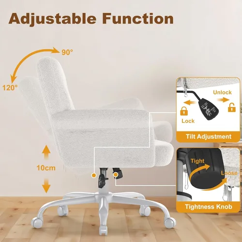 Miniatura 5 de Comfy - Silla de escritorio para oficina en casa, silla de tocador tapizada con ruedas y brazos, moderno asiento giratorio ajustable