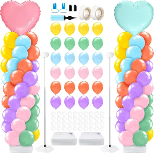 Miniatura 26 de Kasyat Juego de 2 soportes de columna de globos para fiesta de arañas con 2 arañas y 100 globos de látex rojos, azules y negros, soportes de arco