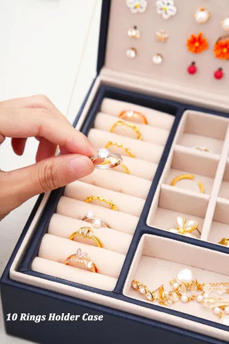 Miniatura 166 de Joyero de pendientes para mujeres y niñas, organizador de aretes de 5 capas, caja organizadora de joyas blanca con candado, collares y aretes