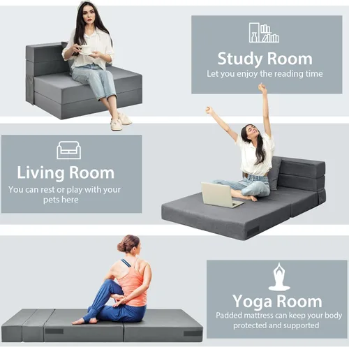 Miniatura 5 de Giantex Sofá cama plegable de 6 pulgadas con almohada, colchón de triple pliegue con espuma de alta densidad, sofá plegable con reposacabezas, cama